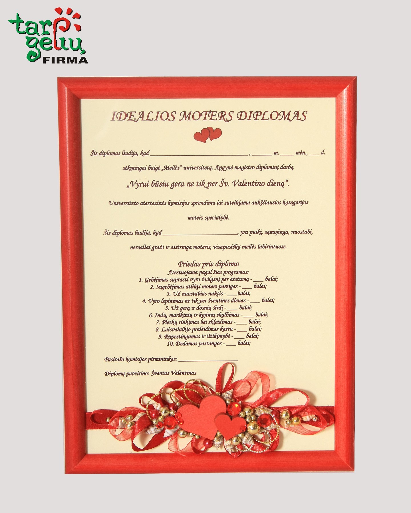 Idealios moters diplomas | Meilės dovanos | Dovanos