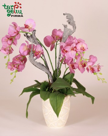 Dirbtinių orchidėjų kompozicija "Pink" | Dirbtinių gėlių kompozicijos | Gėlės