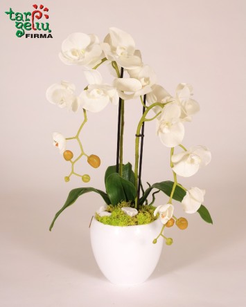 Dirbtinių baltų orchidėjų kompozicija | Dirbtinių gėlių kompozicijos | Gėlės