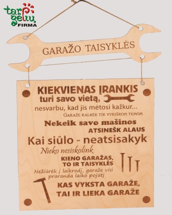 Pakabinama plokštė "Garažo taisyklės" | Originalios dovanos