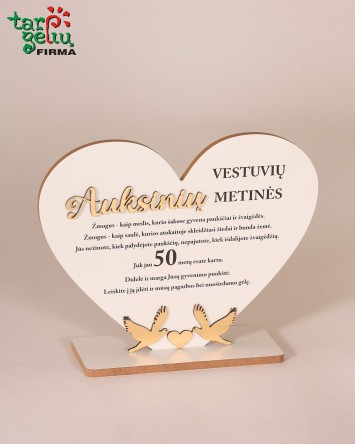 Pastatoma širdis "Auksinių vestuvių metinės" | Dovanos vestuvėms