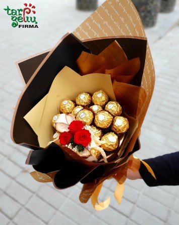 Saldainių puokštė "Ferrero Rocher" | Gurmaniškos dovanos | Saldainiai