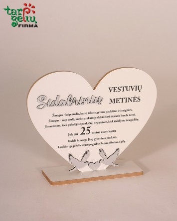 Pastatoma širdis "Sidabrinių vestuvių metinės" | Dovanos vestuvėms
