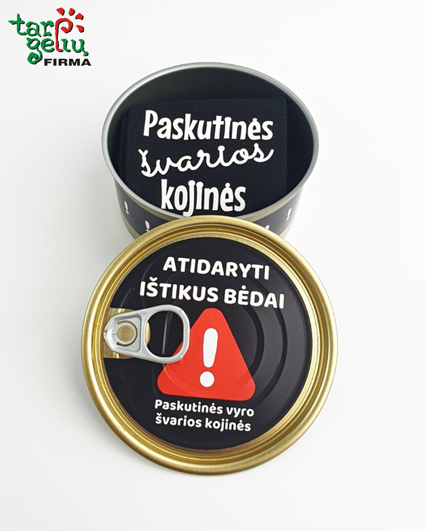 Kojinės konservų skardinėje "Atidaryti ištikus bėdai" | Dovanos