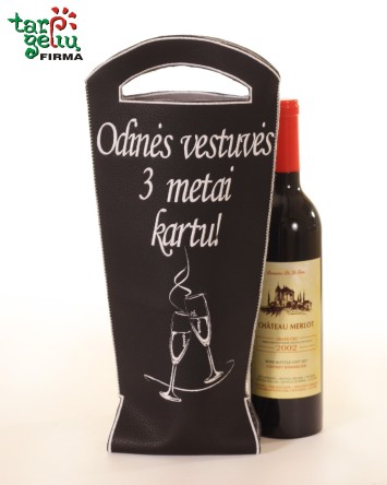 Siuvinėtas maišelis buteliui "Odinės vestuvės - 3 metai kartu" | Dovanos
