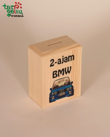 Medinė taupyklė su išgraviruotu užrašu "2-ajam BMW"  Dovanos