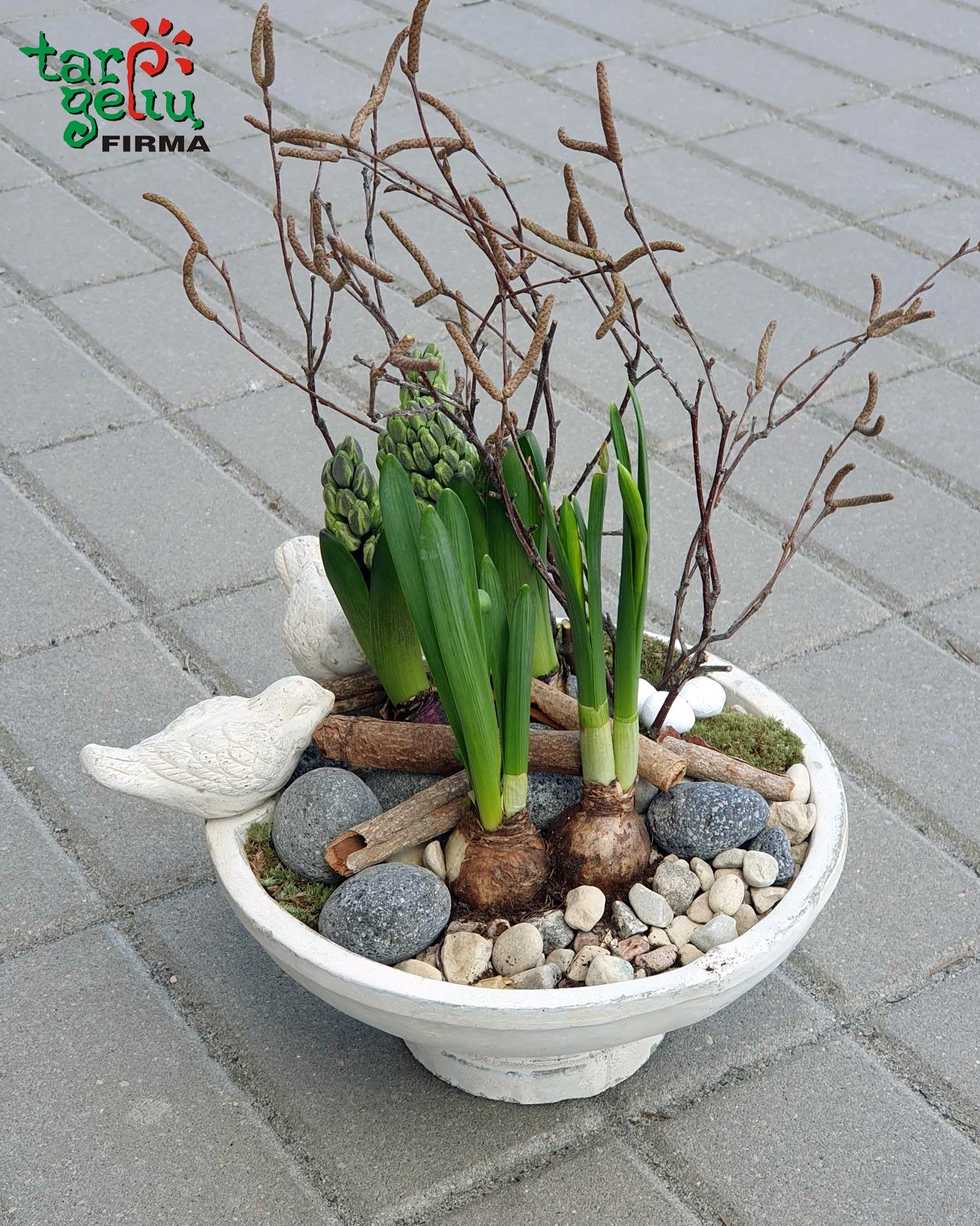 Pavasarinė velykinė gėlių kompozicija "Bundanti gamta" | Pavasario gėlės