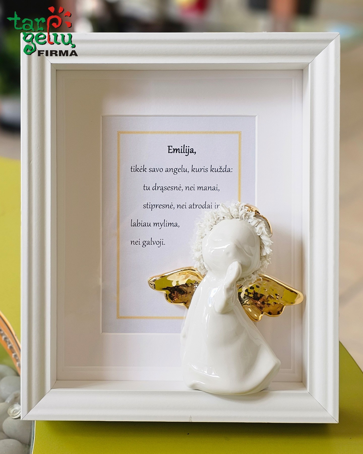 Angelas rėmelyje "Tikėk savo angelu, kuris kužda..."| Dovanos 