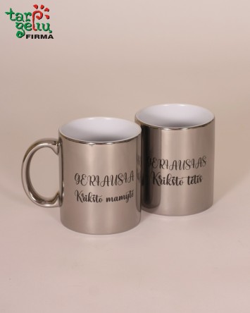 Sidabro spalvos veidrodinis puodelis "Geriausias krikšto tėvelis/mamytė"  | Dovanos krikštynoms